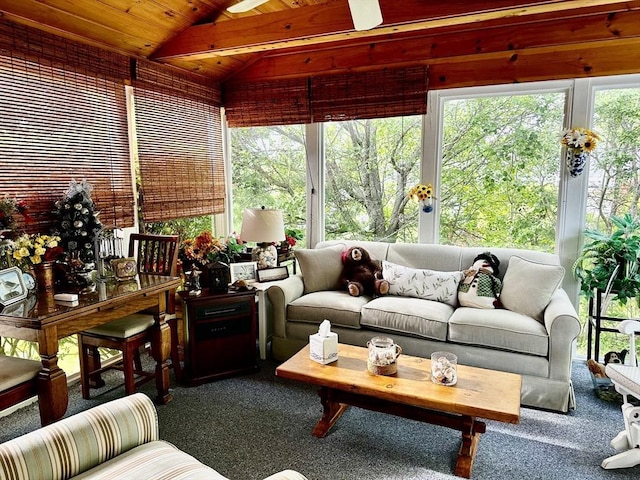 1408 Fox Run, Middleboro, MA 02346 - sunroom with wood ceiling, carpet flooring, lofted ceiling, and healthy amount of natural light