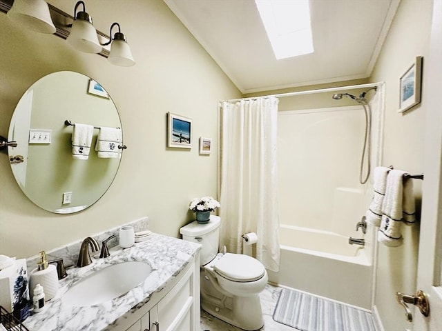 1408 Fox Run, Middleboro, MA 02346 - bathroom with vanity, shower / tub combo, crown molding, and lofted ceiling