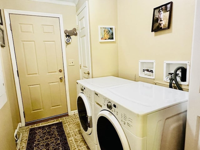 1408 Fox Run, Middleboro, MA 02346 - laundry room featuring washer and dryer and crown molding