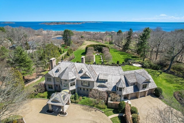 aerial view featuring a water view
