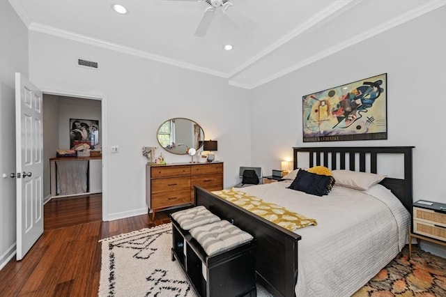 60 Glen Rd Unit 201, Brookline, MA 02445 - bedroom with recessed lighting, wood finished floors, ornamental molding, a ceiling fan, and baseboards