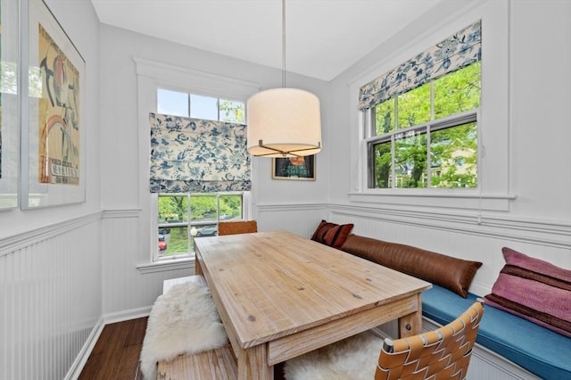 60 Glen Rd Unit 201, Brookline, MA 02445 - dining space with plenty of natural light, dark wood finished floors, a wainscoted wall, and breakfast area