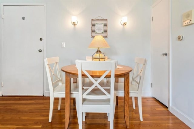 dining room featuring wood finished floors and baseboards
