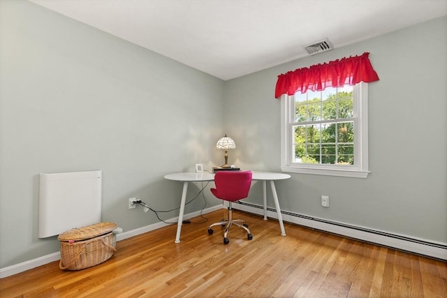 10 Lisa Ln, Reading, MA 01867 - office area with wood finished floors, baseboards, and a baseboard radiator