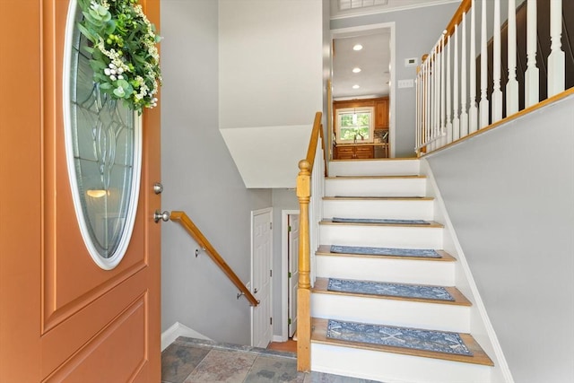 10 Lisa Ln, Reading, MA 01867 - foyer entrance with baseboards, recessed lighting, and stairway