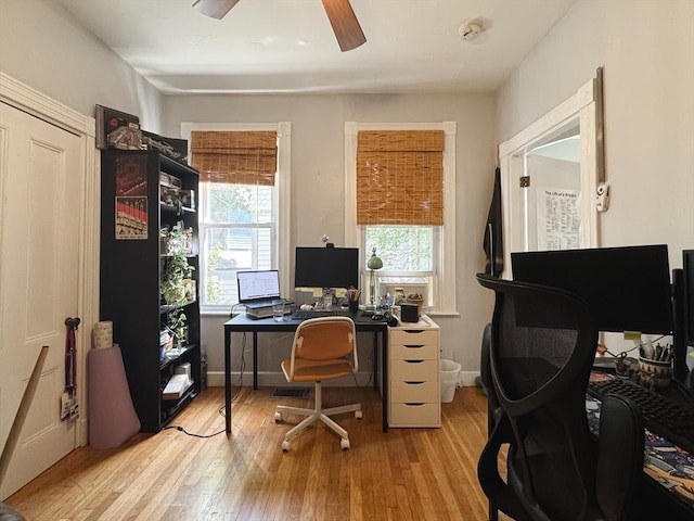 57 Bartlett St, Somerville, MA 02145 - office area featuring ceiling fan and light wood-type flooring