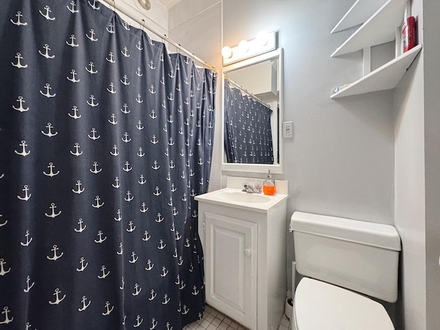 57 Bartlett St, Somerville, MA 02145 - full bathroom with vanity, tile patterned floors, and a shower with curtain