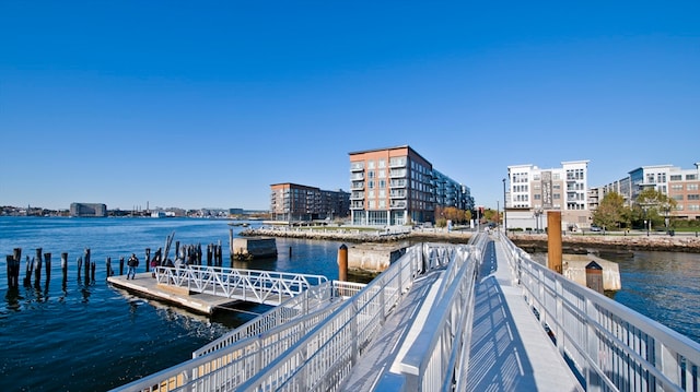 view of dock featuring a water view