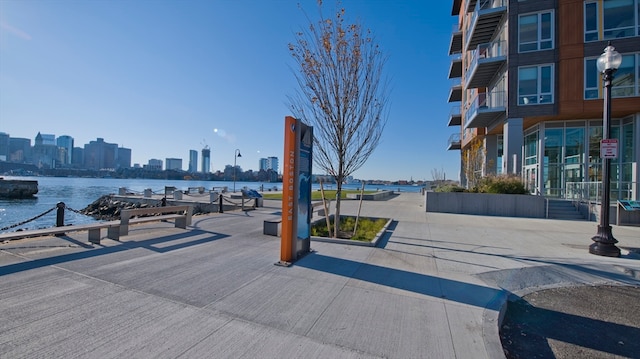 view of property's community with a water view