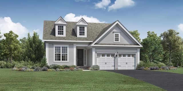 view of front of house featuring aphalt driveway and a front yard