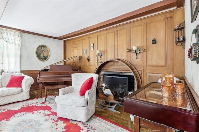 living area with wood-type flooring