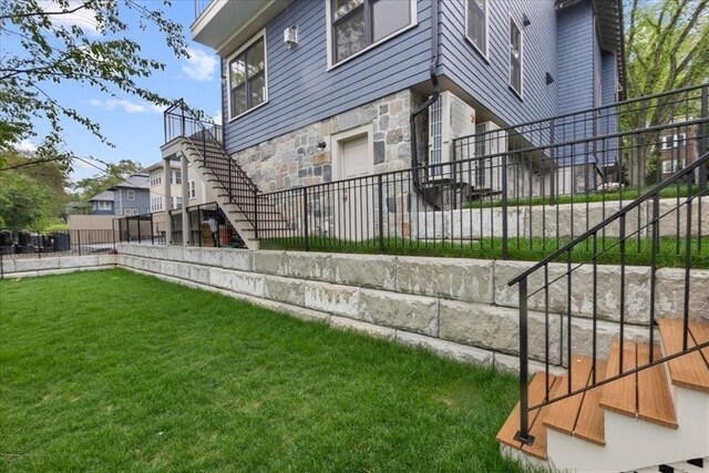 197-199 Winchester St, Brookline, MA 02446 - view of side of property featuring stairway and stone siding