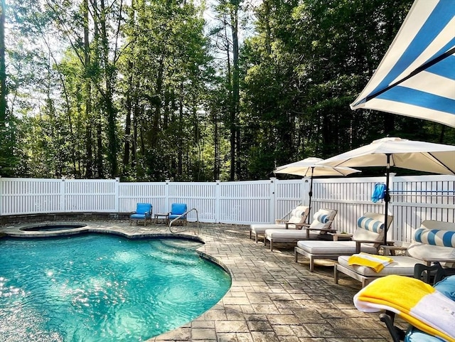 74 Charter Rd, Acton, MA 01720 - view of pool with a patio, a fenced backyard, and an in-ground hot tub