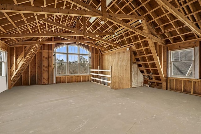 misc room featuring lofted ceiling