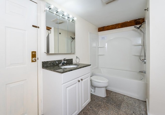 bathroom featuring shower / bathtub combination, vanity, and toilet