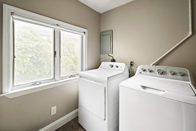 50 Triton Ave, Winthrop, MA 02152 - laundry room featuring separate washer and dryer, baseboards, wood finished floors, and electric panel