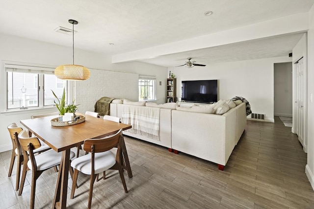 50 Triton Ave, Winthrop, MA 02152 - dining space featuring baseboards, ceiling fan, and dark wood-style flooring
