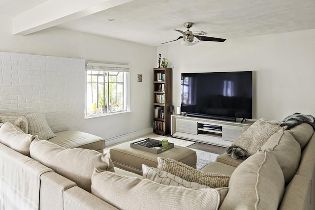 50 Triton Ave, Winthrop, MA 02152 - living area featuring wood finished floors, a ceiling fan, and baseboards