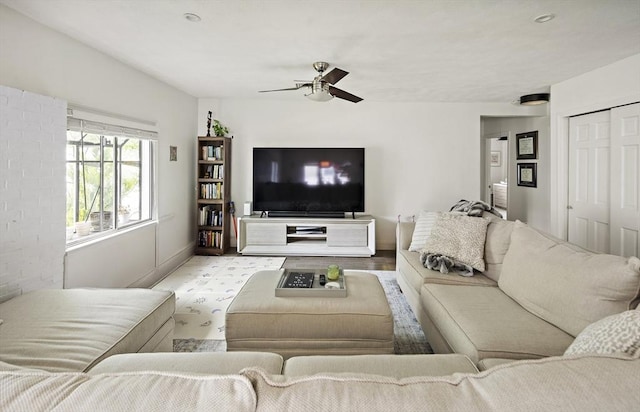 50 Triton Ave, Winthrop, MA 02152 - living room featuring ceiling fan and baseboards