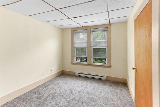 342 Broadway, North Attleboro, MA 02760 - unfurnished room with baseboard heating, a paneled ceiling, and carpet floors