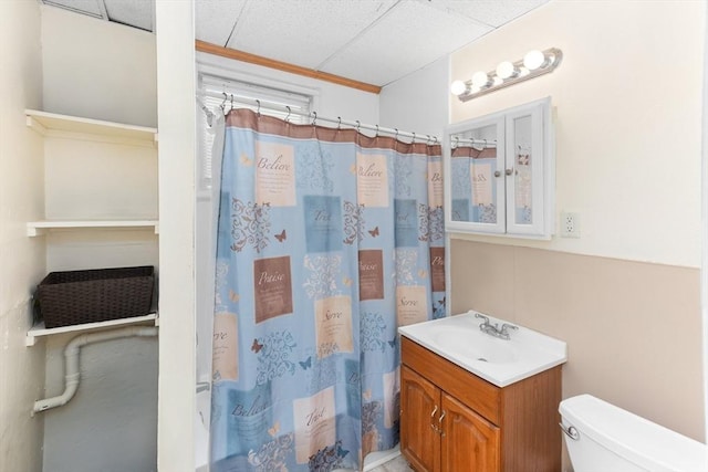 342 Broadway, North Attleboro, MA 02760 - full bath featuring vanity, a shower with shower curtain, and a paneled ceiling