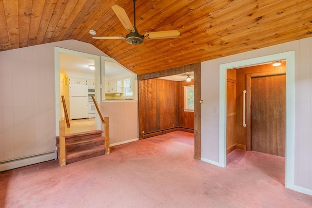 22 Liberty St, Bellingham, MA 02019 - unfurnished room featuring ceiling fan, carpet, lofted ceiling, wooden walls, and wood ceiling