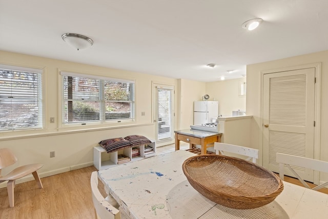 dining space with light hardwood / wood-style flooring