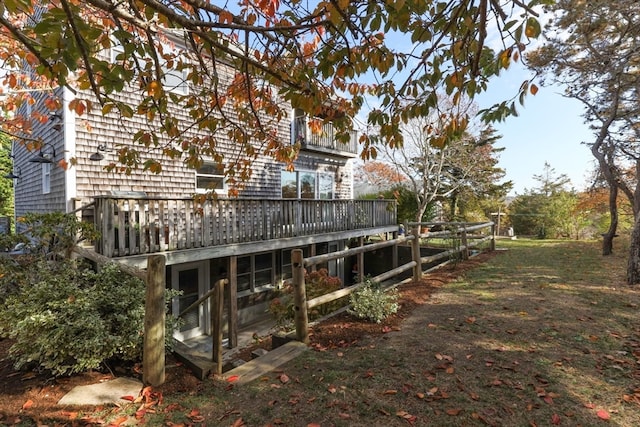 view of yard with a wooden deck