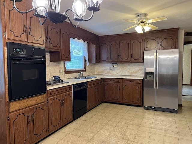 50 Feltham Rd, Springfield, MA 01118 - kitchen with black appliances, light countertops, decorative backsplash, and a ceiling fan