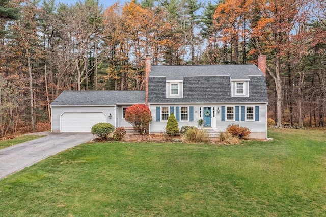16 Kirsi Cir, Westford, MA 01886 - dutch colonial with a chimney, a garage, driveway, a shingled roof, and a front lawn