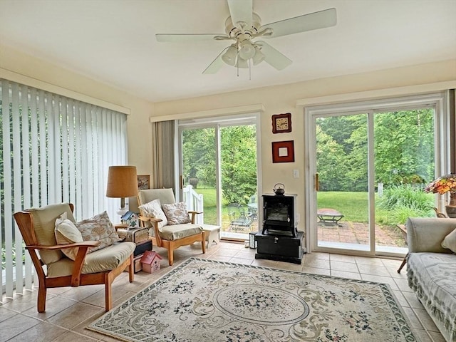 5 Boyle Rd, Gill, MA 01354 - living area featuring light tile patterned floors and ceiling fan
