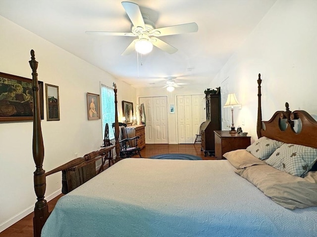 5 Boyle Rd, Gill, MA 01354 - bedroom with multiple closets, ceiling fan, and wood finished floors