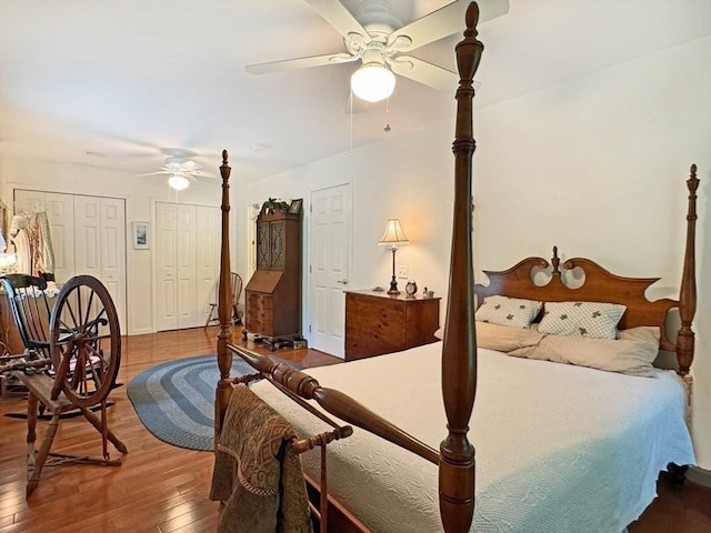 5 Boyle Rd, Gill, MA 01354 - bedroom featuring hardwood / wood-style floors, two closets, and ceiling fan
