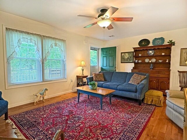 5 Boyle Rd, Gill, MA 01354 - living area with a ceiling fan and wood finished floors