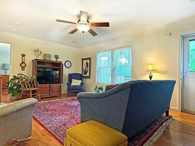 5 Boyle Rd, Gill, MA 01354 - living area featuring a ceiling fan and wood finished floors