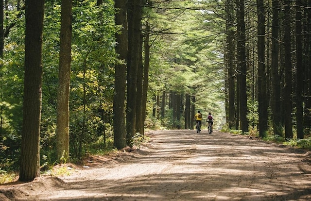 view of community featuring a wooded view