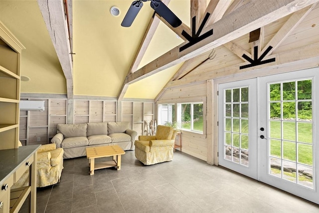 3 Side Hill Rd, Hingham, MA 02043 - tiled living room featuring wooden walls and french doors