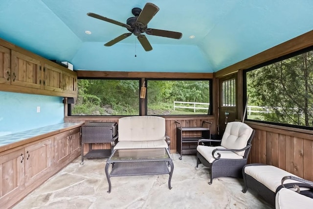 3 Side Hill Rd, Hingham, MA 02043 - sunroom featuring a ceiling fan and lofted ceiling