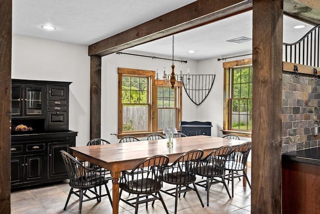 3 Side Hill Rd, Hingham, MA 02043 - dining room with healthy amount of natural light, light tile patterned flooring, a chandelier, and recessed lighting