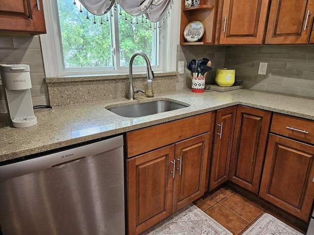 16 Boyd Ave, East Providence, RI 02914 - kitchen featuring dishwasher, a sink, decorative backsplash, and tile patterned floors