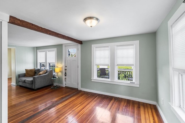 134 Hampton Cir, Hull, MA 02045 - foyer entrance featuring hardwood / wood-style floors, baseboards, and beam ceiling