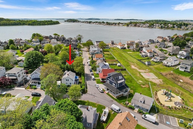 134 Hampton Cir, Hull, MA 02045 - aerial perspective of suburban area with a large body of water