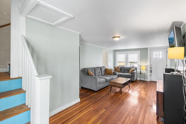 134 Hampton Cir, Hull, MA 02045 - living room featuring hardwood / wood-style flooring and attic access