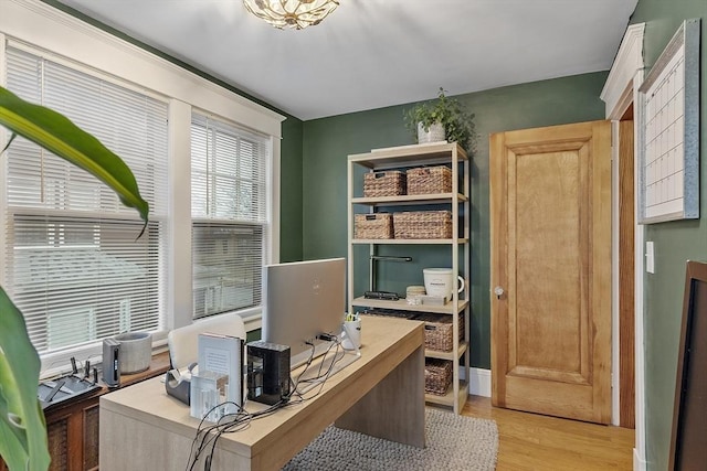 home office featuring light wood-type flooring