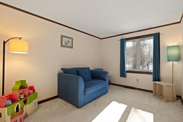 sitting room with light carpet and radiator