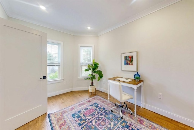 30 Pembroke St, Somerville, MA 02145 - office featuring crown molding, wood finished floors, baseboards, and recessed lighting