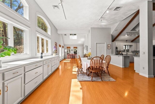 dining room featuring plenty of natural light, light wood finished floors, and visible vents