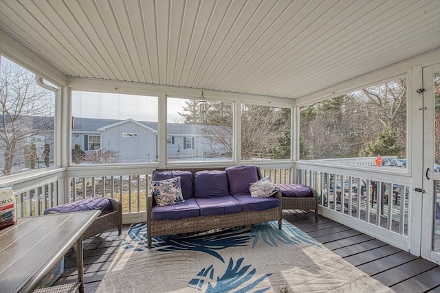 sunroom / solarium with wooden ceiling