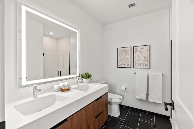 1515 Commonwealth Ave Unit 314, Boston, MA 02135 - full bath with double vanity, a shower with shower door, and tile patterned flooring