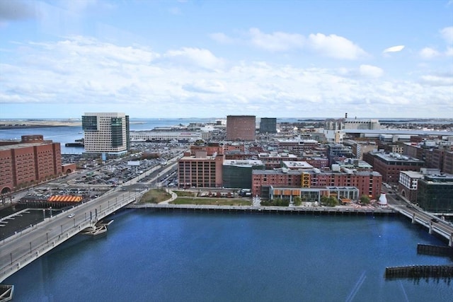 drone / aerial view featuring a water view